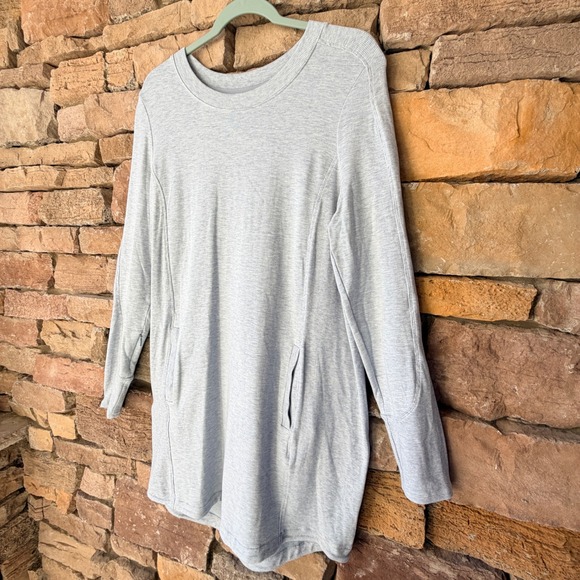 Athleta L Blue Heathered Long Sleeve Pockets Sweatshirt Dress Women Athleisure - Picture 4 of 12